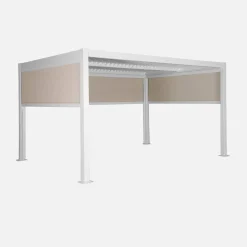Pérgola bioclimática de aluminio y acero, 3x4m con 2 toldos 3m + 1 toldo 4m