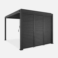 Pérgola bioclimática de aluminio 3x4m + 3 persianas 1m lamas orientables