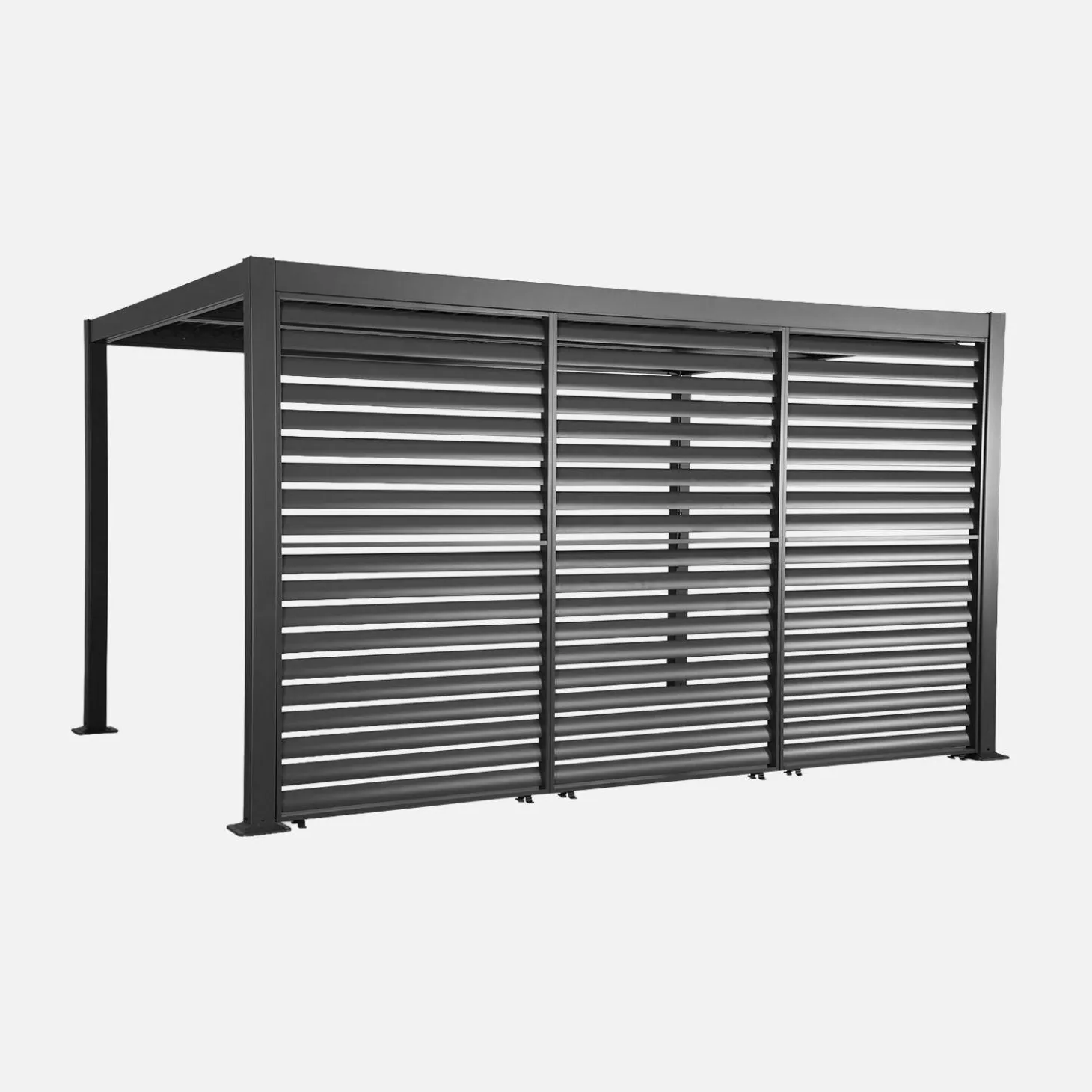 Pérgola bioclimática de aluminio y acero 3x4m + 3 persianas 1.3m