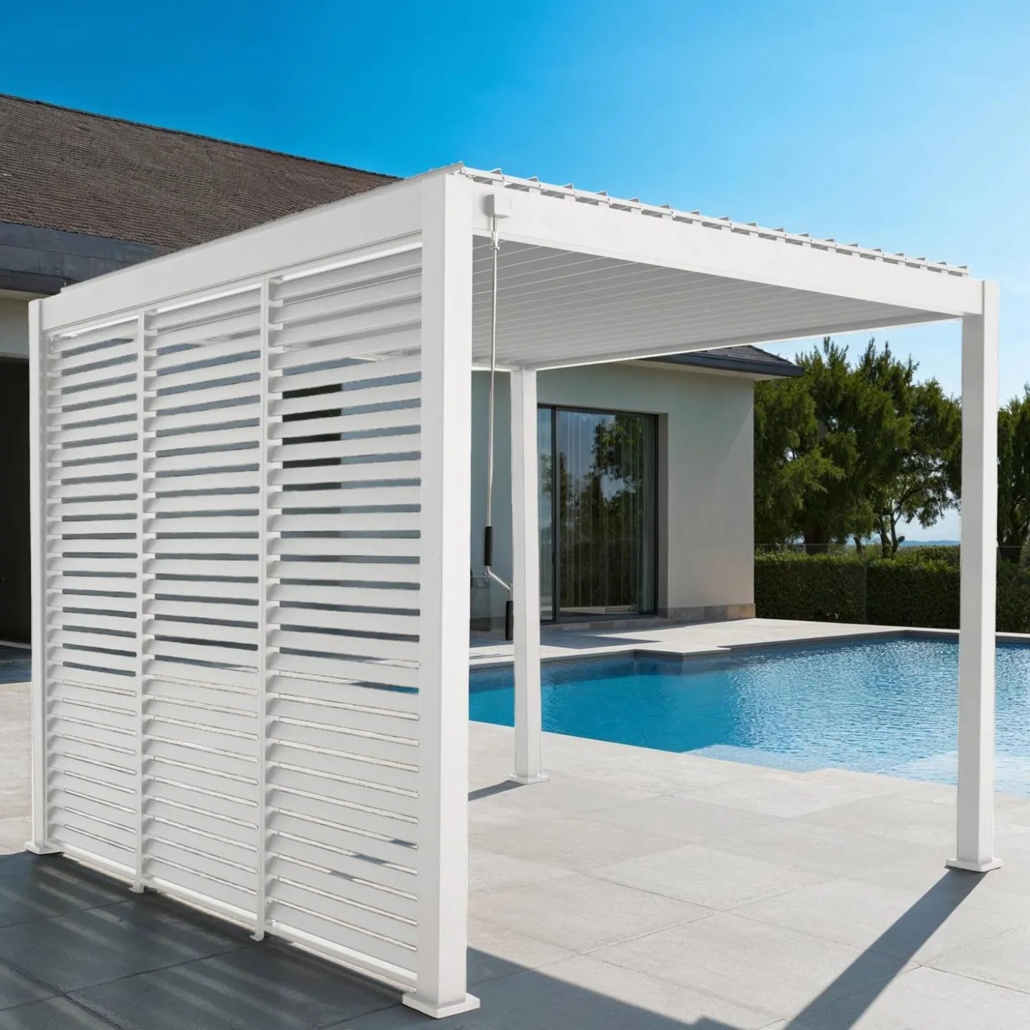 Pérgola bioclimática de aluminio 3x3m con lamas orientables V2 + 3 persianas