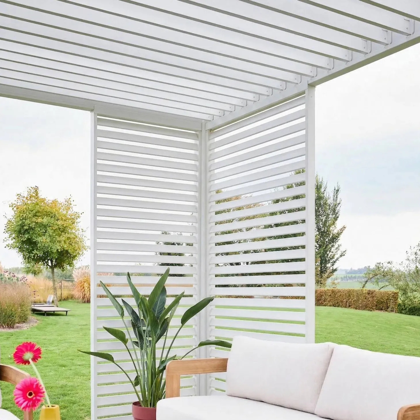 Pérgola bioclimática de aluminio 3x4m + 1 persiana 1m+ 1 persiana 1.3m