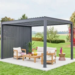 Pérgola bioclimática de aluminio 3x4m + 3 persianas verticales 1m