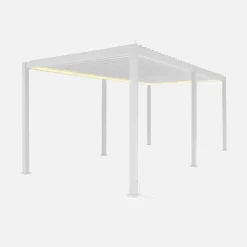 Pérgola bioclimática eléctrica de aluminio con LED 3x6m + 4 toldos de 3m