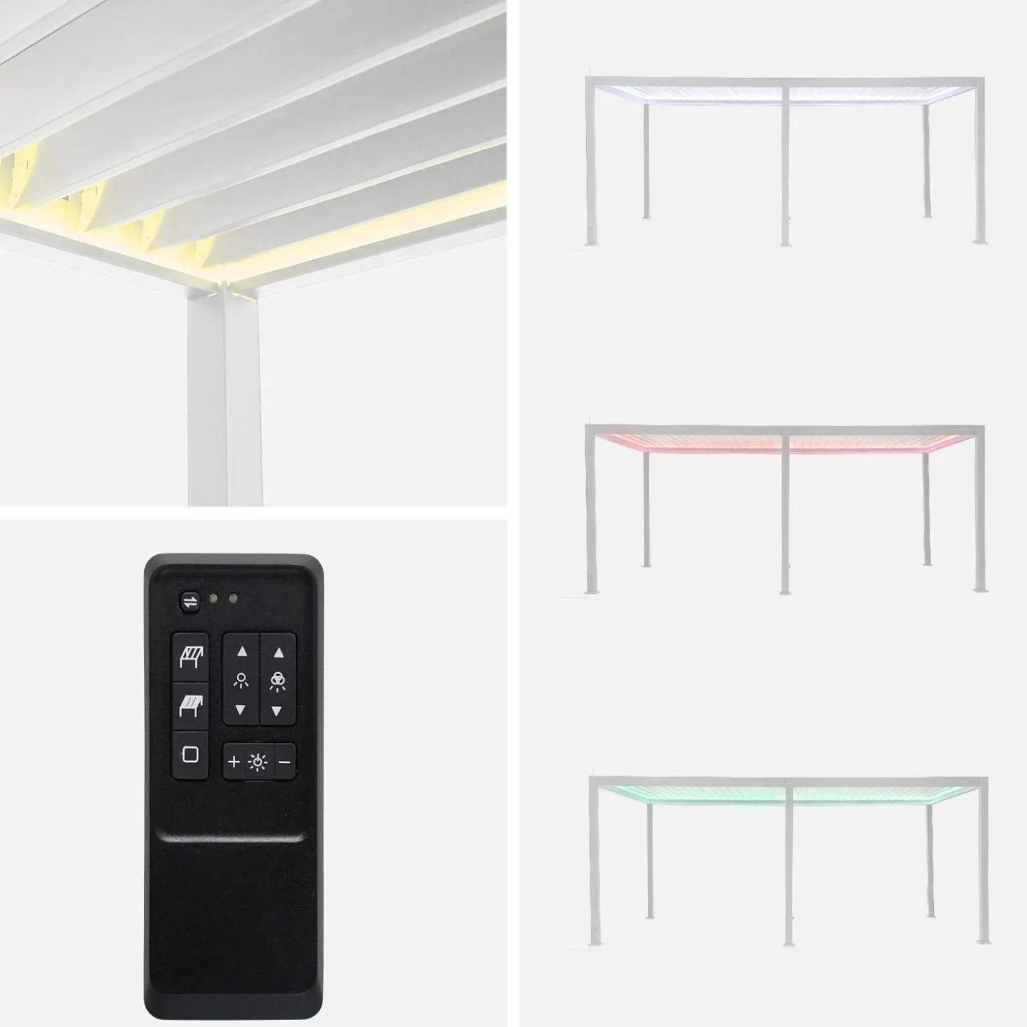 Pérgola bioclimática eléctrica de aluminio con LED 3x6m + 4 toldos de 3m