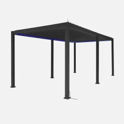 Pérgola bioclimática eléctrica de aluminio con LED 3x6m + 4 toldos de 3m