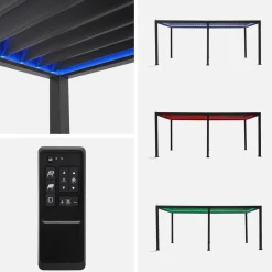 Pérgola bioclimática eléctrica de aluminio con LED 3x6m + 4 toldos de 3m