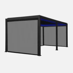 Pérgola bioclimática eléctrica de aluminio con LED 3x6m + 4 toldos de 3m