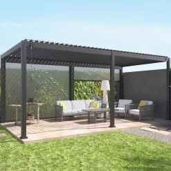 Pérgola bioclimática 3x6m + 2 toldos verticales de 3m