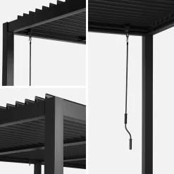 Pérgola bioclimática 3x6m de lamas de aluminio y acero + 4 toldos de 3m