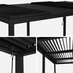 Pérgola bioclimática 3x6m de lamas de aluminio y acero + 4 toldos de 3m