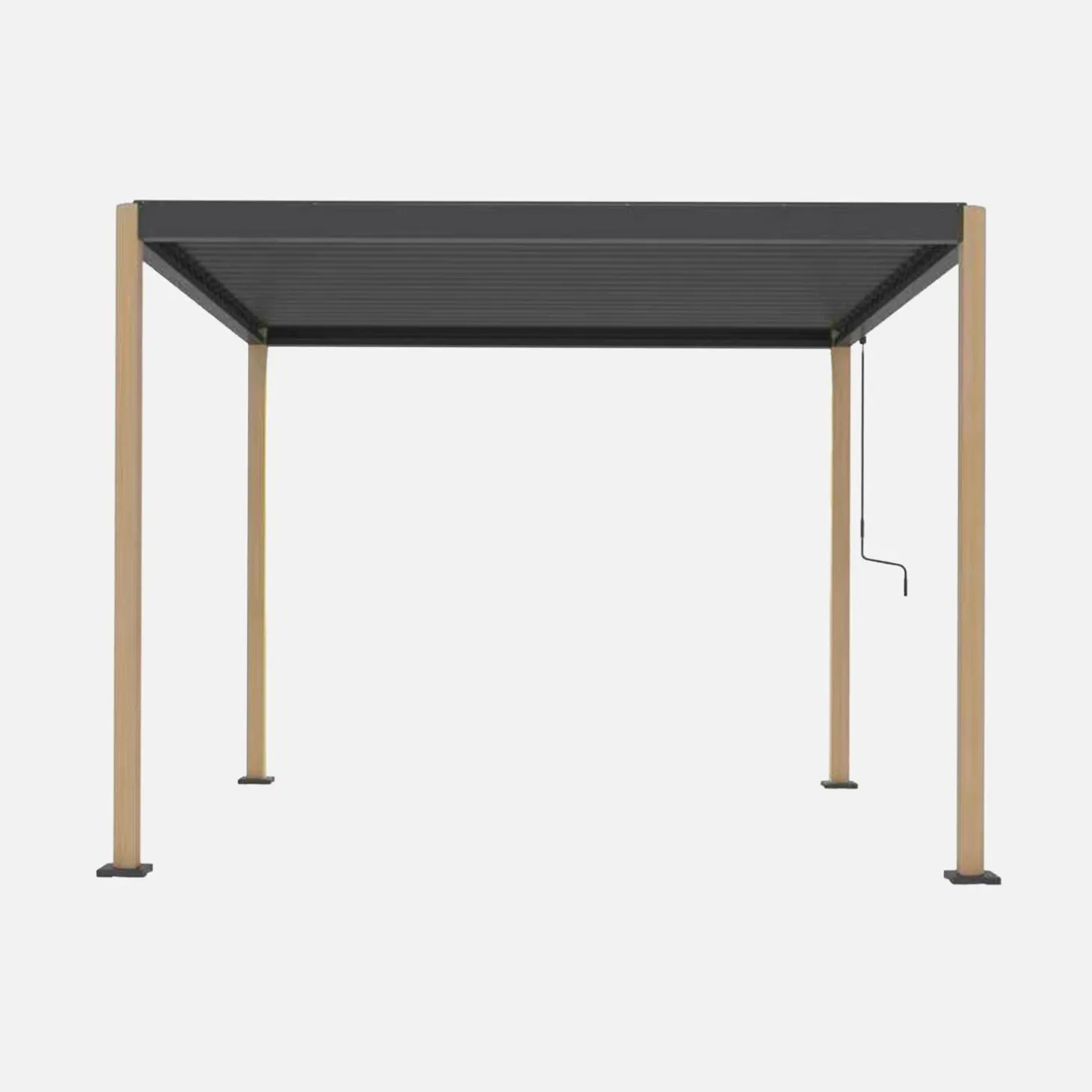 Pérgola bioclimática 3x3m de aluminio y acero con lamas orientables y pies redondeados