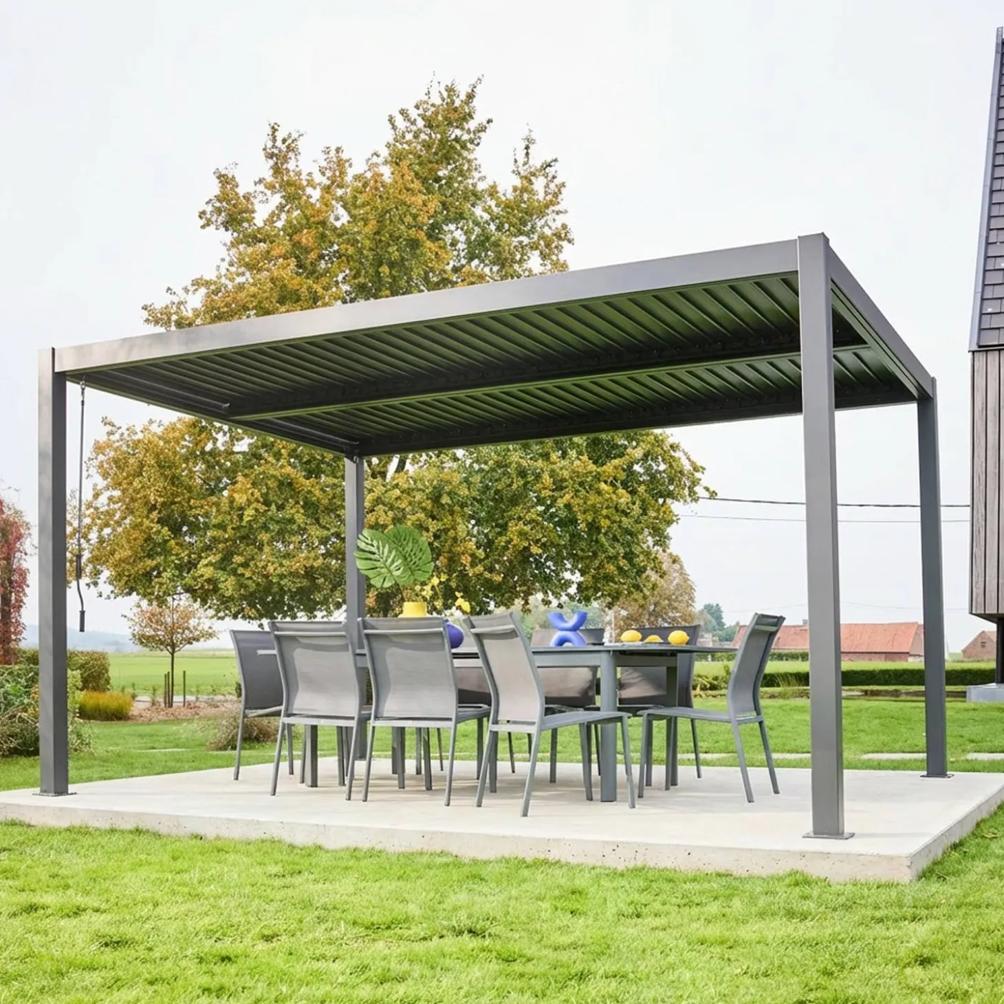Pérgola bioclimática 3x4m de aluminio y acero con lamas orientables