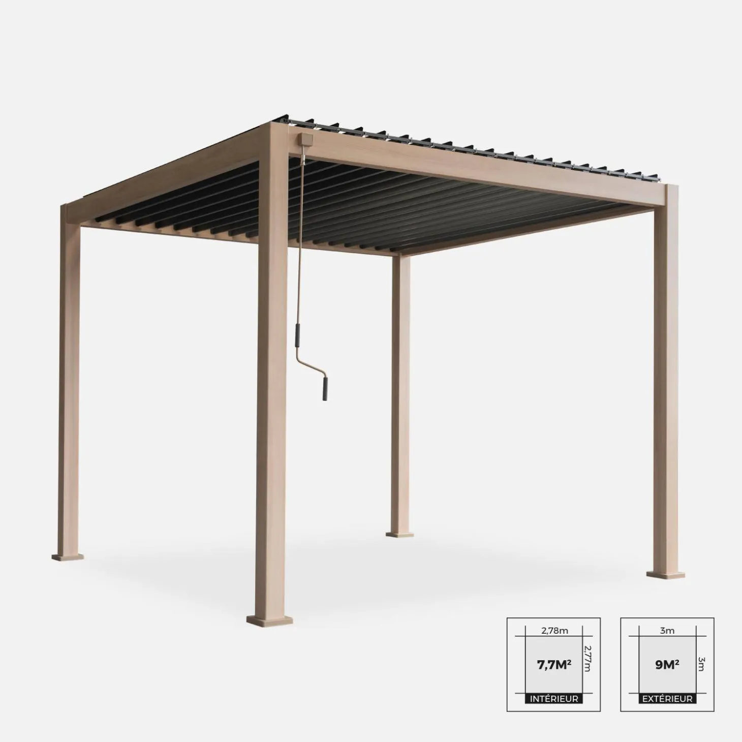 Pérgola bioclimática 3x3m de aluminio con lamas orientables