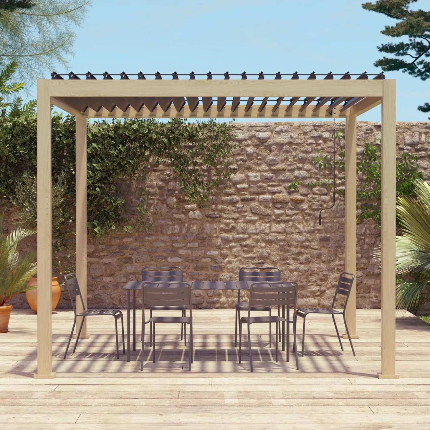 Pérgola bioclimática 3x3m de aluminio con lamas orientables