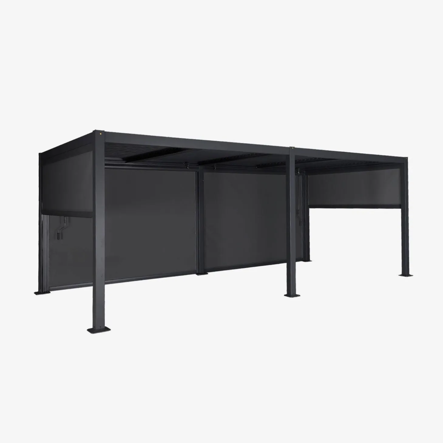 Pérgola bioclimática 3x6m de lamas de aluminio y acero + 4 toldos de 3m