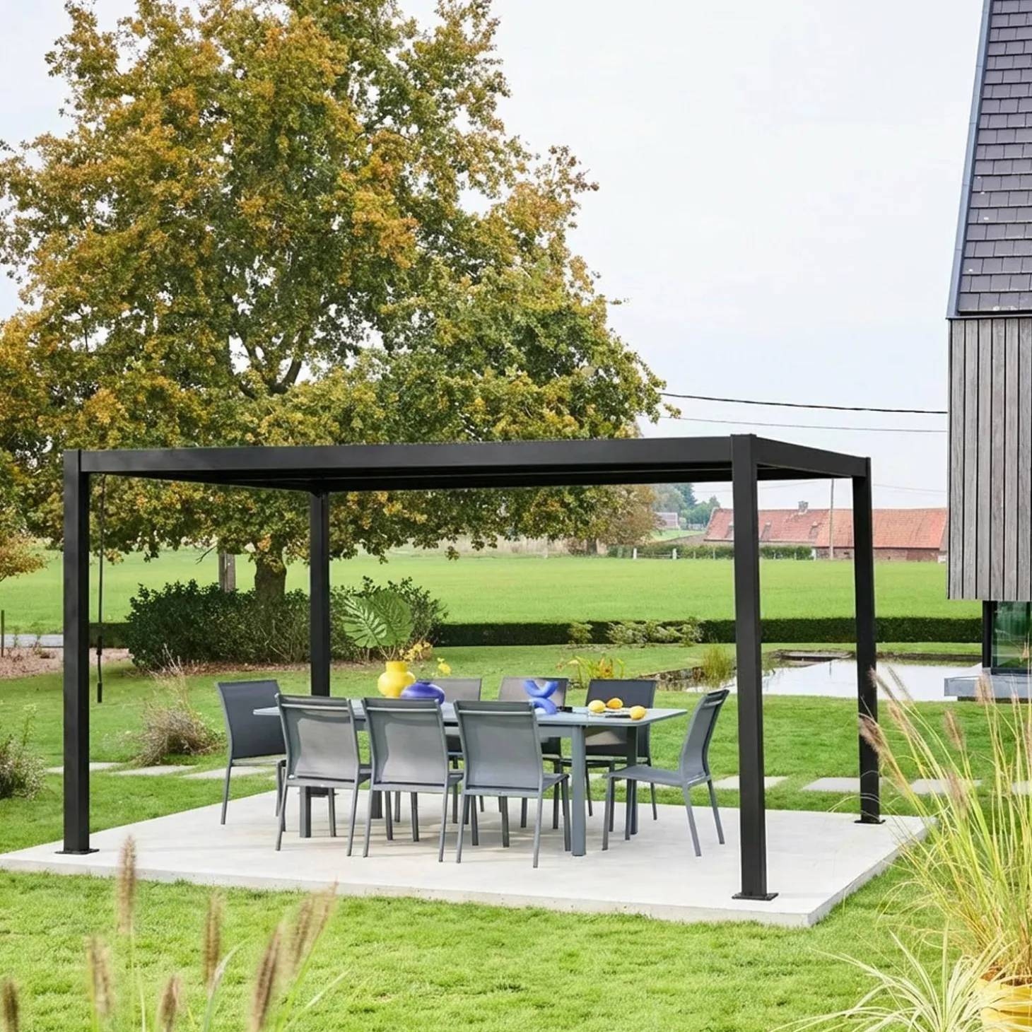 Pérgola bioclimática 3x4m de aluminio y acero con lamas orientables