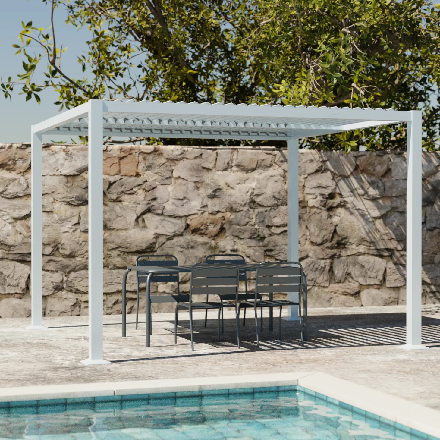 Pérgola bioclimática 3x3m de lamas de aluminio y acero