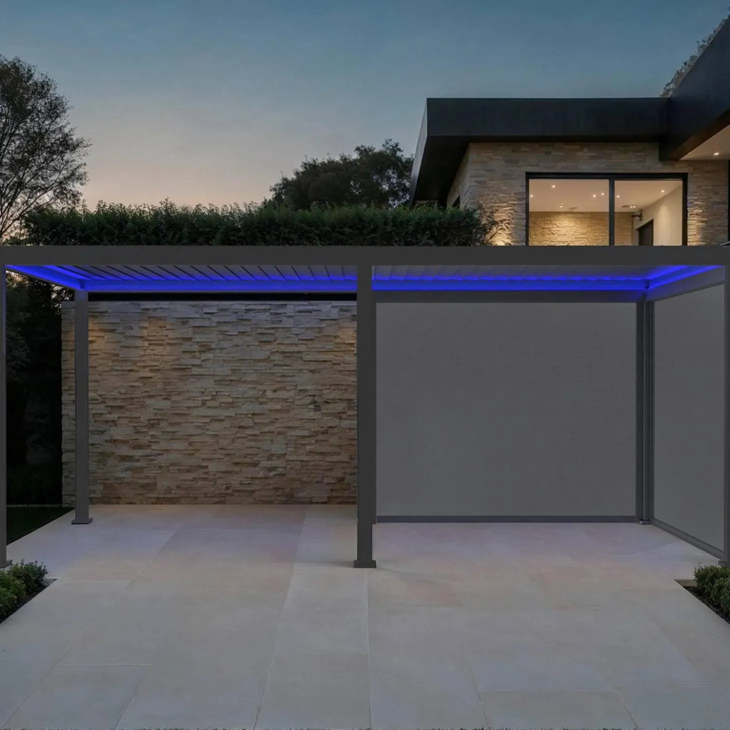 Pérgola bioclimática 3x6m eléctrica de aluminio con LED + 2 toldos de 3m