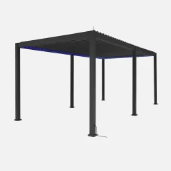 Pérgola bioclimática 3x6m eléctrica de aluminio con LED + 2 toldos de 3m