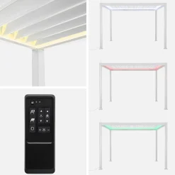 Pérgola bioclimática 3x4m eléctrica LED + toldo 3m + toldo 4m