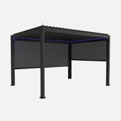 Pérgola bioclimática 3x4m eléctrica LED + toldo 3m + toldo 4m