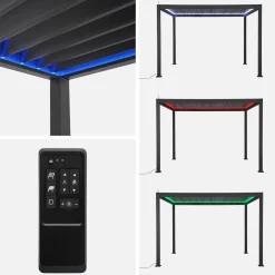 Pérgola bioclimática 3x4m eléctrica LED + toldo 3m + toldo 4m
