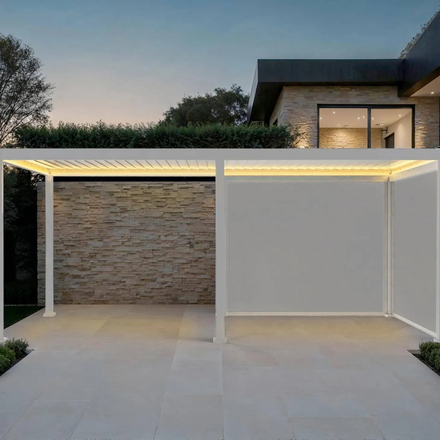 Pérgola bioclimática 3x6m eléctrica de aluminio con LED + 2 toldos de 3m