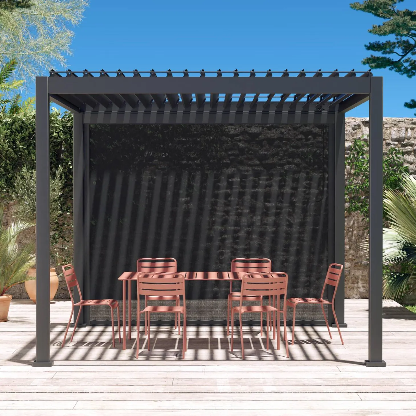 Pérgola bioclimática 3x3m V2 + toldo vertical 3x3m