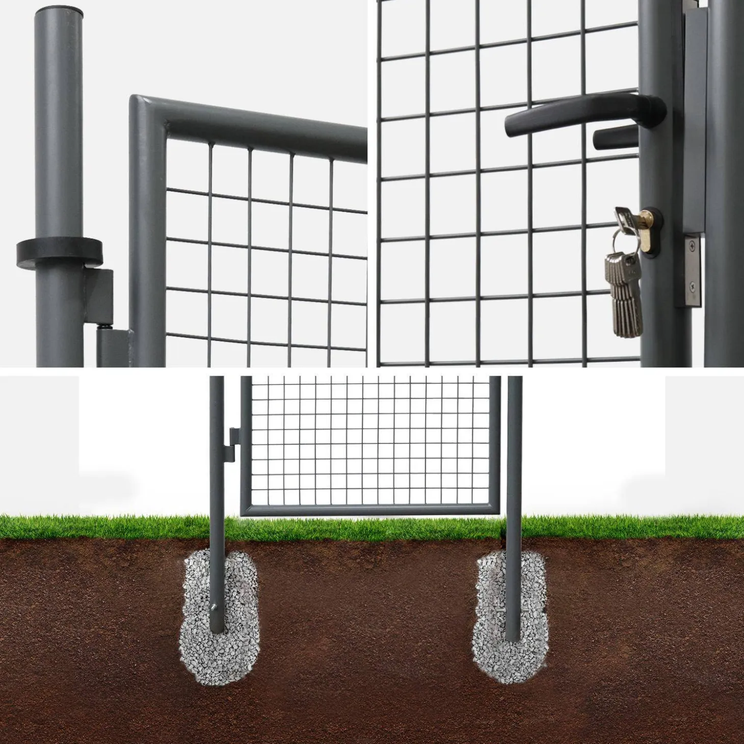 Puerta de jardín de metal con cerradura