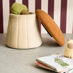 Puff champiñón infantil con almacenamiento teddy y terciopelo
