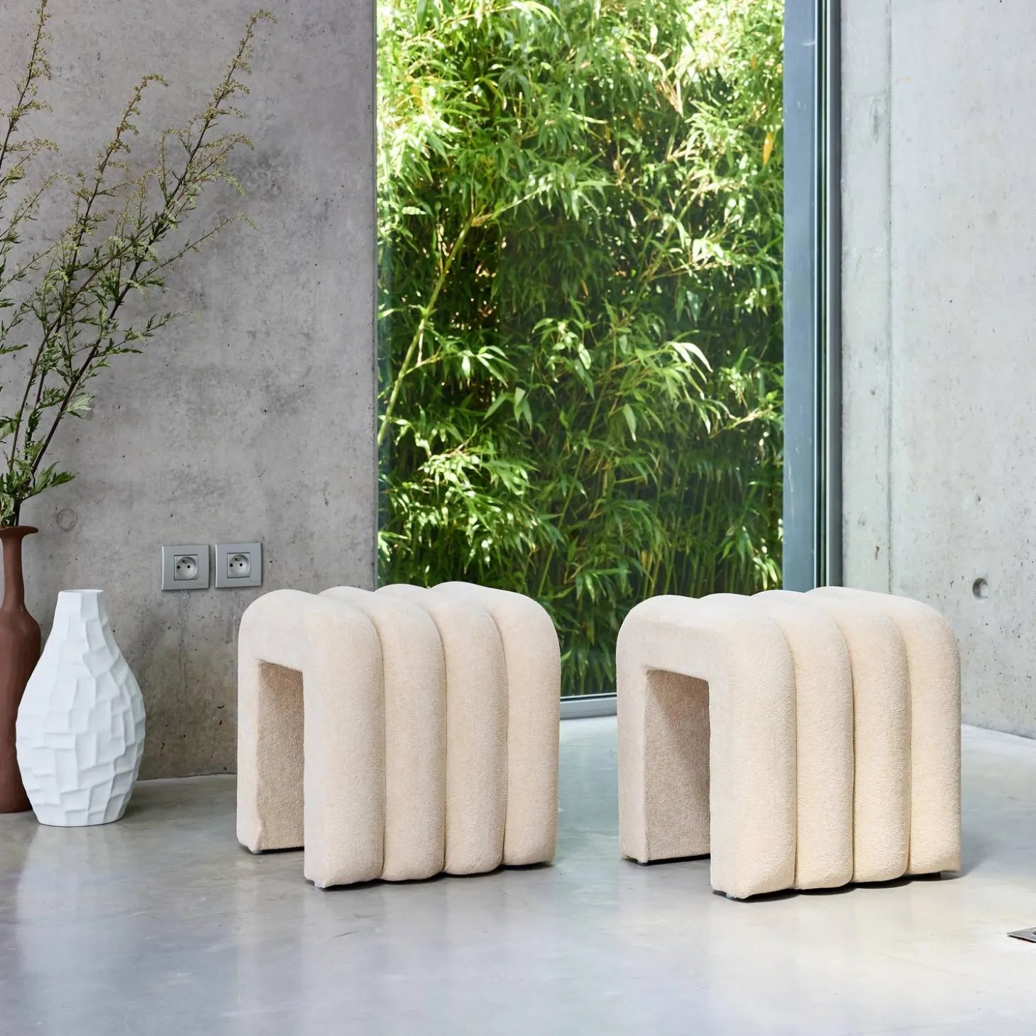 Puff contemporáneo de tela, set de 2
