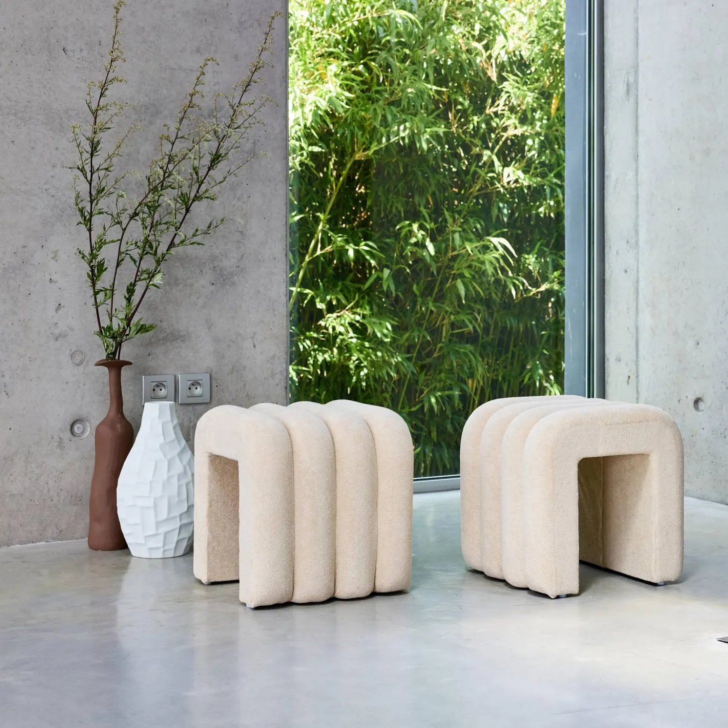 Puff contemporáneo de tela, set de 2