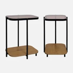 Remates de sofá vintage de metal, tapa de cristal, decoración madera, set de 2