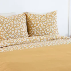ropa de cama de algodón con estampado de leopardo amarillo, 2 plazas