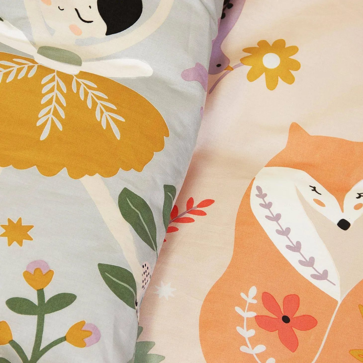 Ropa de cama de algodón reversible estampado unicornio/bailarina, 1 plaza