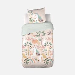 Ropa de cama de algodón reversible estampado unicornio/bailarina, 1 plaza