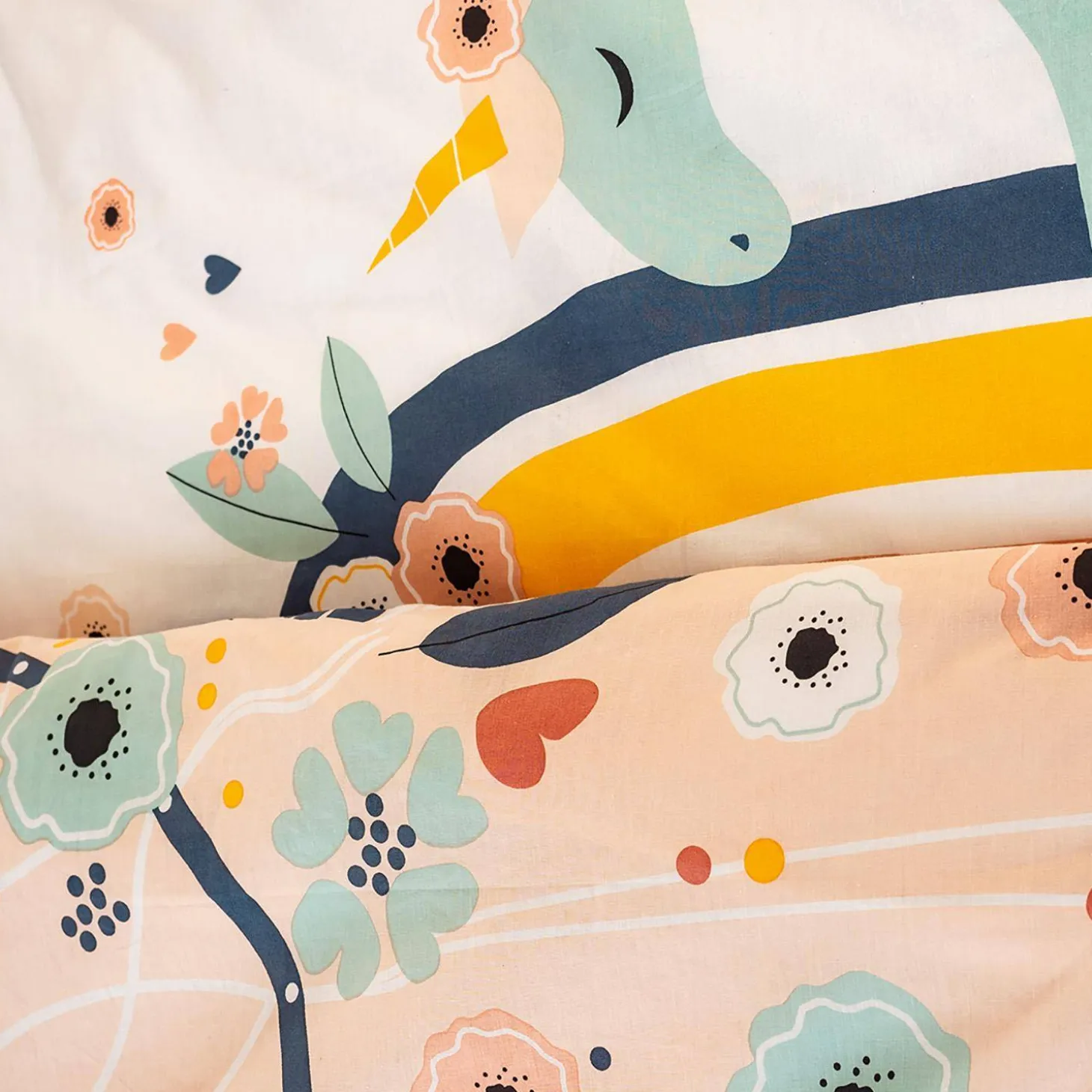 Ropa de cama de algodón reversible con estampado de atrapasueños y unicornio, 1 plaza