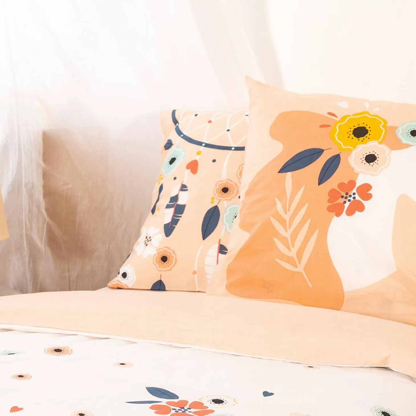 Ropa de cama de algodón reversible con estampado de atrapasueños y unicornio, 1 plaza