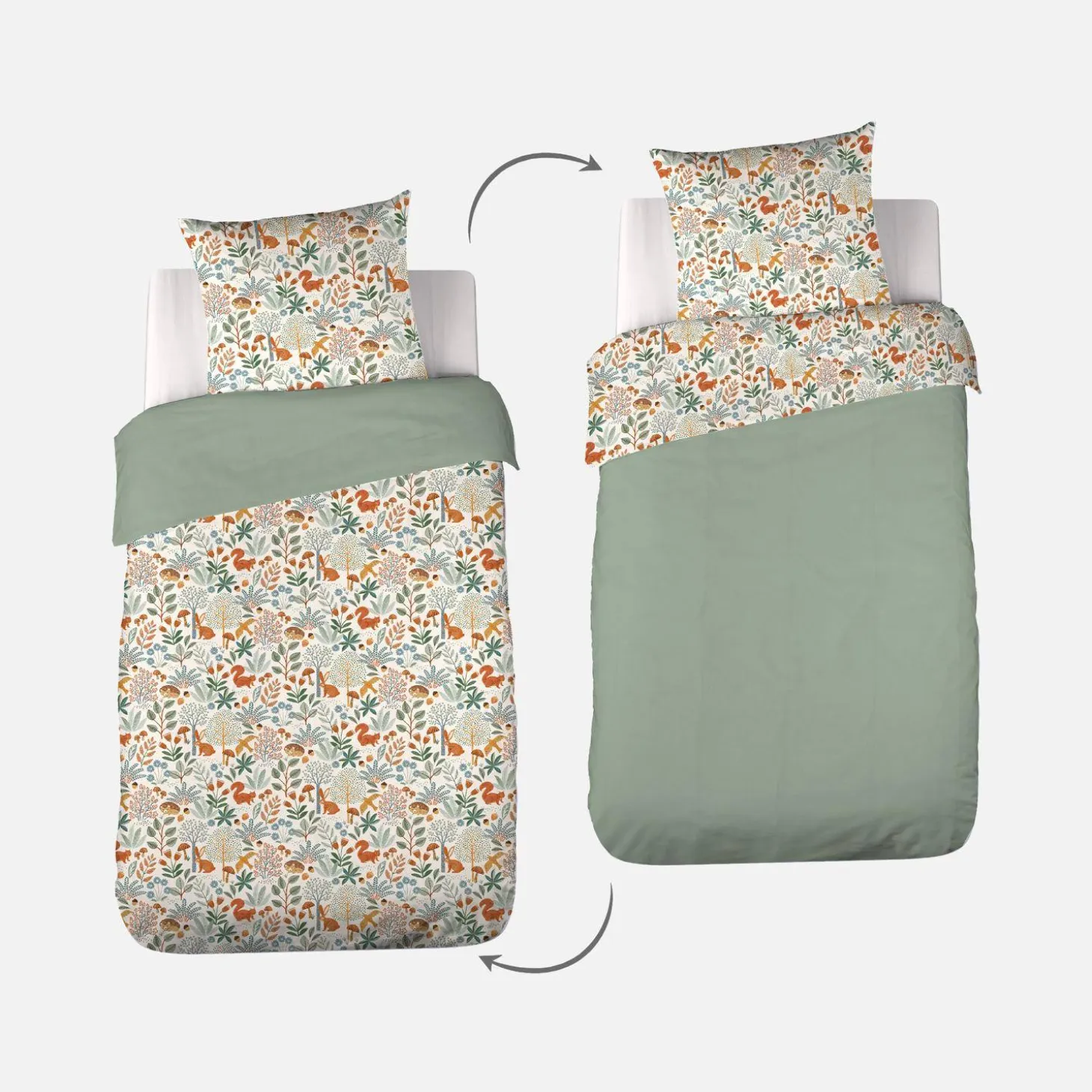 Ropa de cama de algodón reversible impreso otoño, 1 plaza