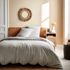 Ropa de cama de gasa de algodón gris claro, 2 plazas
