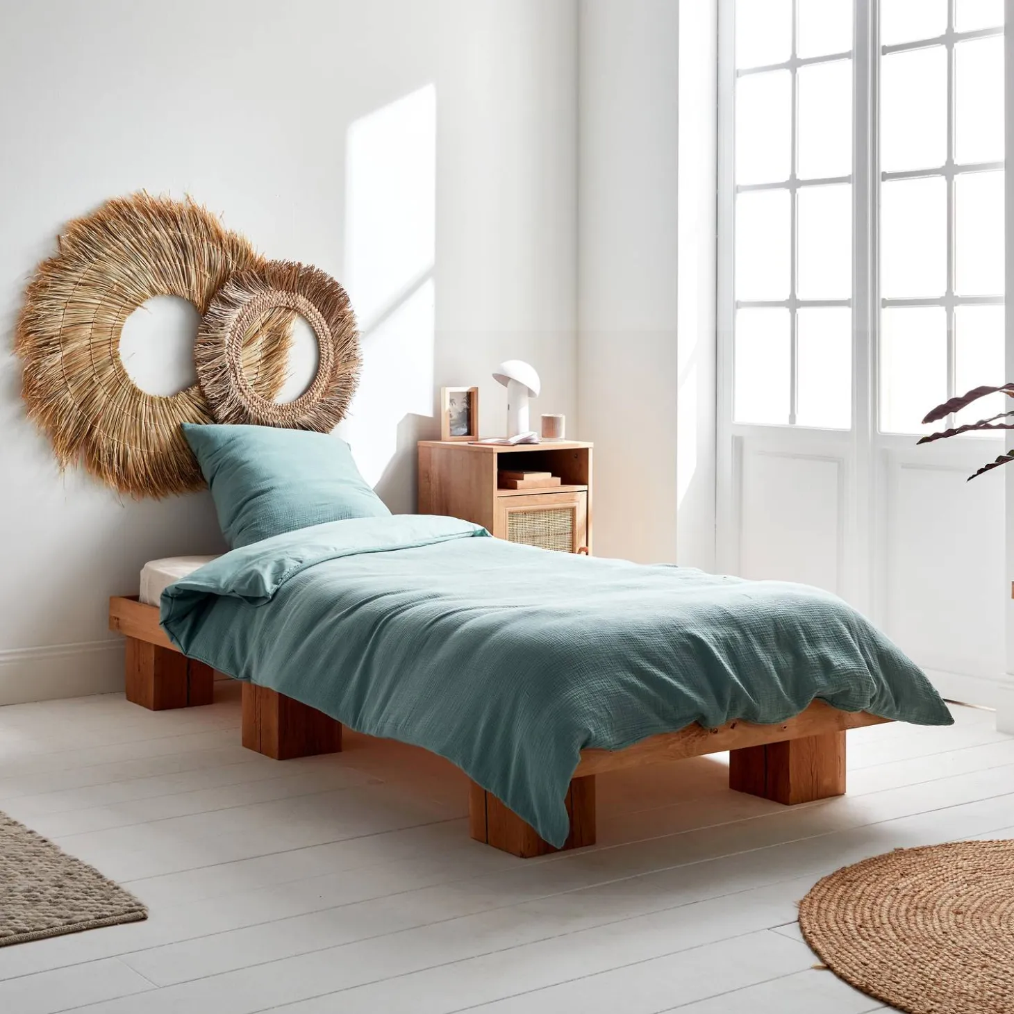 Ropa de cama de gasa y algodón verde