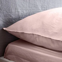 Ropa de cama de microfibra lavada color rosa, 2 plazas