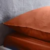 Ropa de cama de microfibra lavada color terracota, 2 plazas