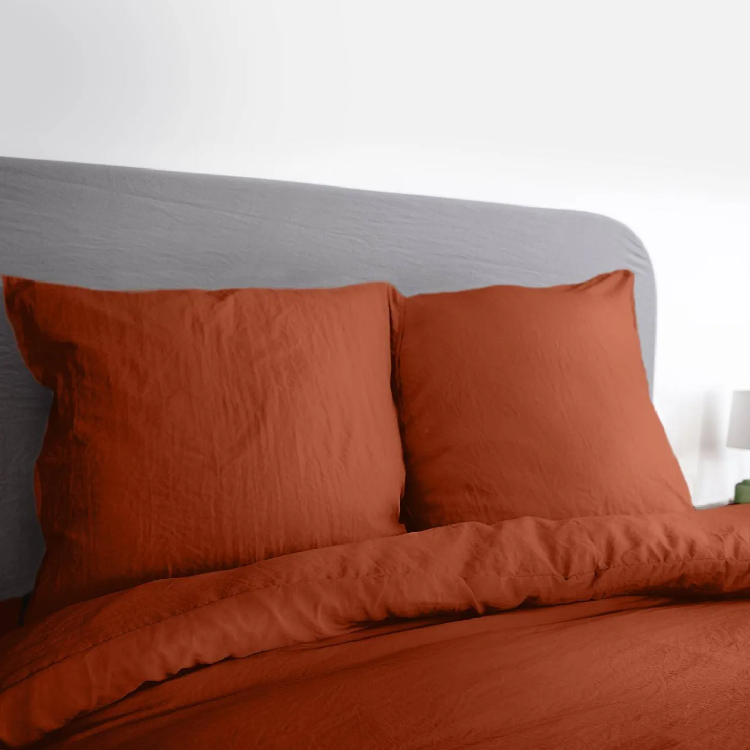 Ropa de cama de microfibra lavada color terracota, 2 plazas