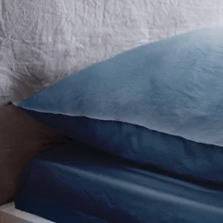 Ropa de cama de microfibra lavada color azul, 2 plazas