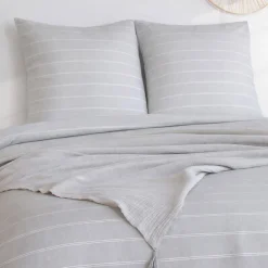 Ropa de cama de microfibra lavada rayas gris, 2 plazas