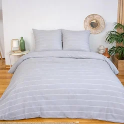 Ropa de cama de microfibra lavada rayas gris, 2 plazas