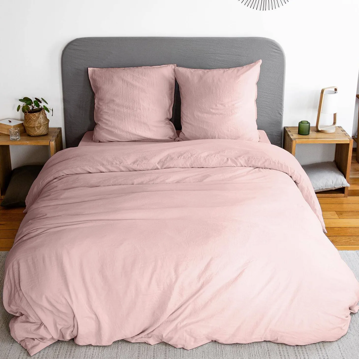 Ropa de cama de microfibra lavada color rosa, 2 plazas