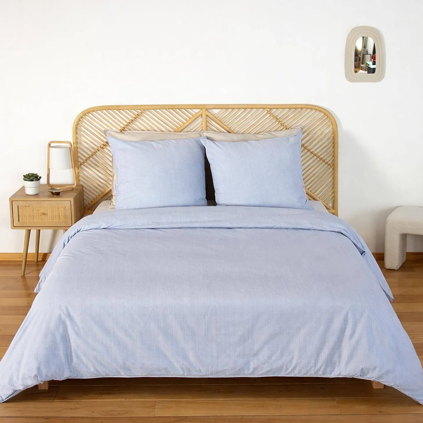 Ropa de cama de microfibra con rayas azules, 2 plazas