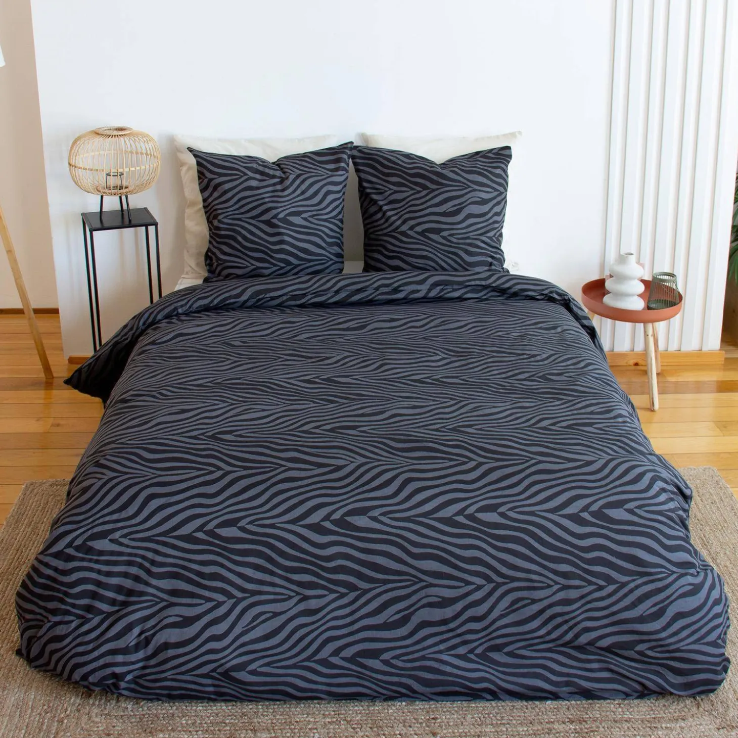 Ropa de cama de poliéster reversible estampado cebra, 2 plazas